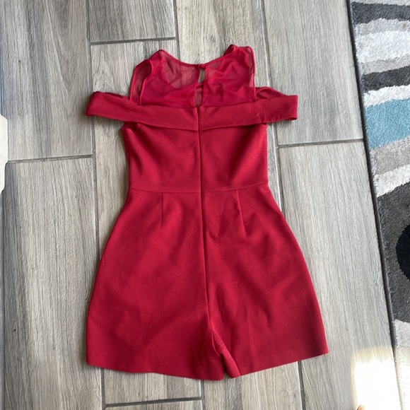 BCBG Red Off the Shoulder Mesh Romper - Picture 5 of 5